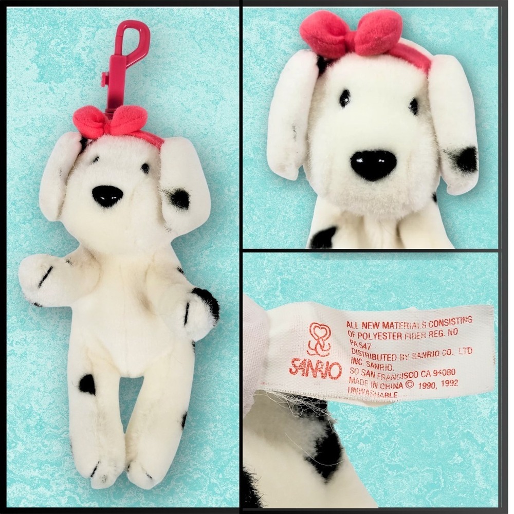 VTG Sanrio Spottie Dottie 8" Plush Keychain Tail Zipper Pull Pocket 1992 90s